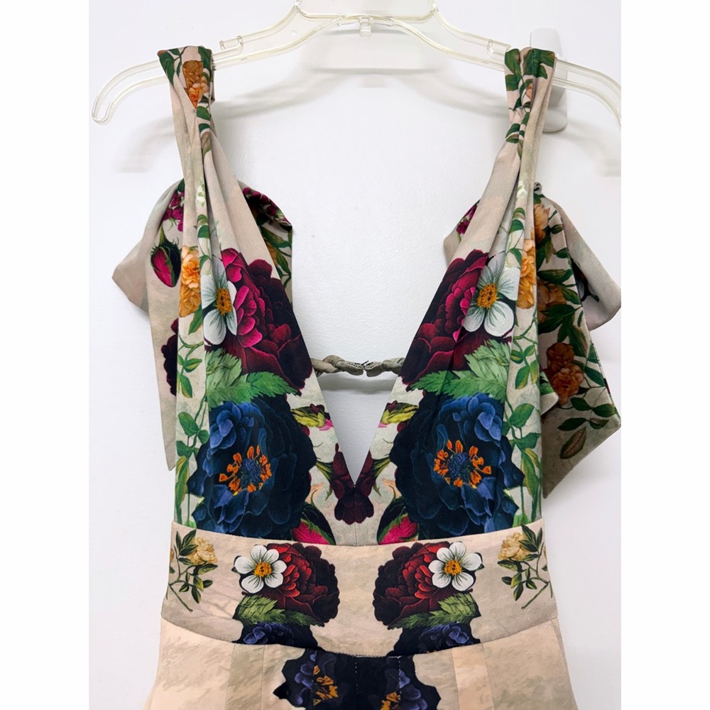 Alice + Olivia Hana Forbidden Forest Midi Dress Gown Floral Green Red Beige 2 - Picture 5 of 16